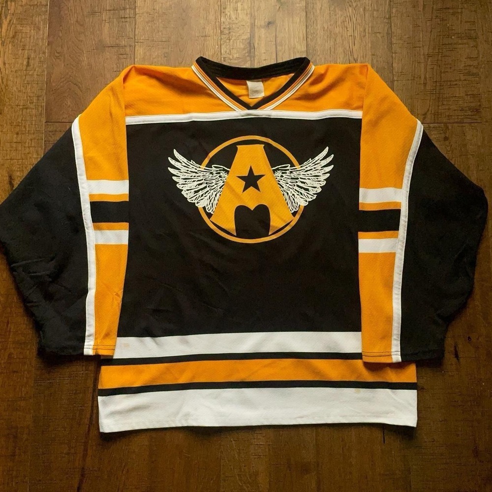 Athletic Knit Aerosmith Hockey Jersey Mens XL Black Yellow Retro Rock Streetwear